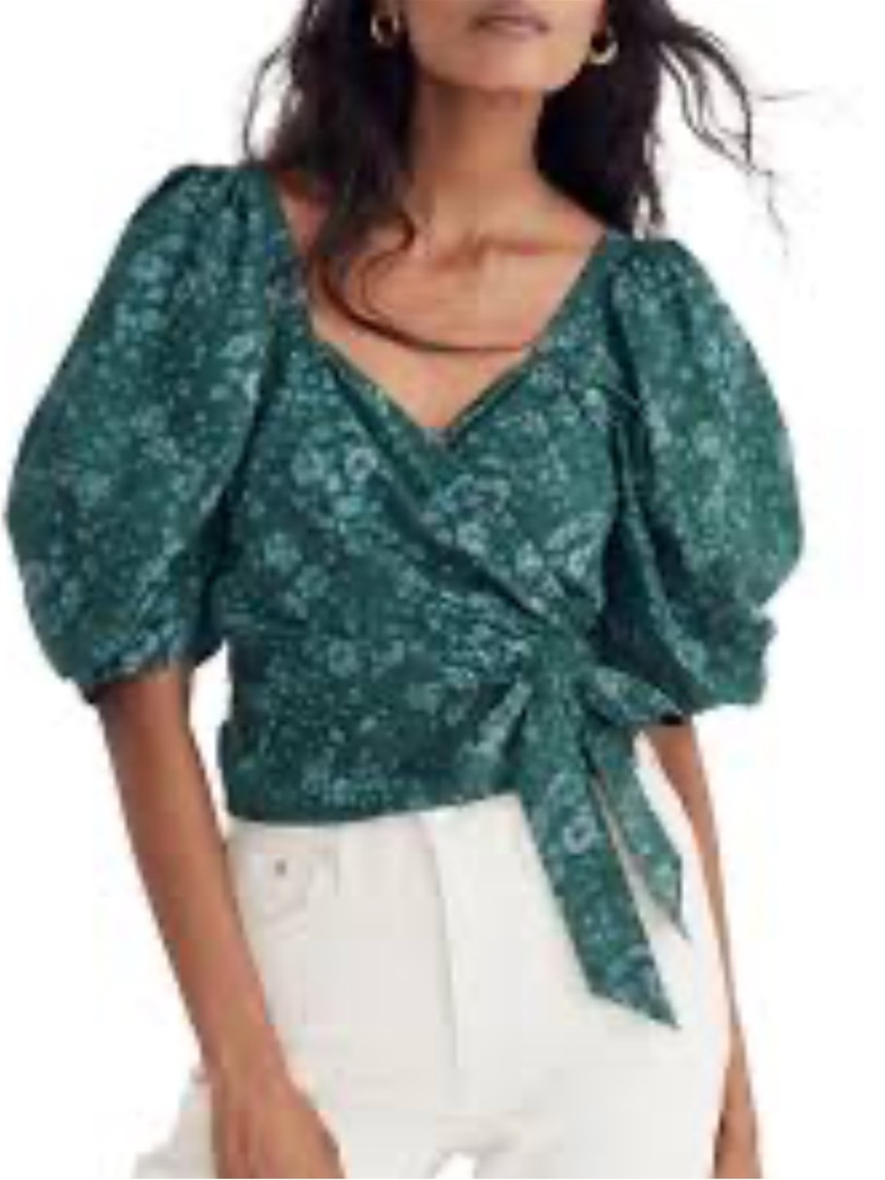 Madewell Woodland Floral Seersucker Sweetheart Wrap Top XS like new